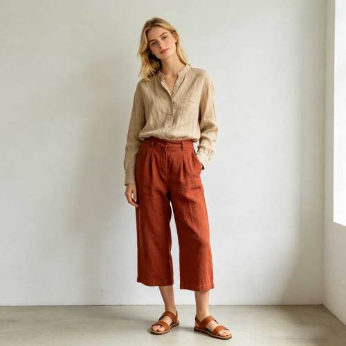 Relaxed Linen Button-Up Shirt for Women | Minimalist Linen Blouse | KOSSR