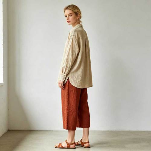 Relaxed Linen Button-Up Shirt for Women | Minimalist Linen Blouse | KOSSR
