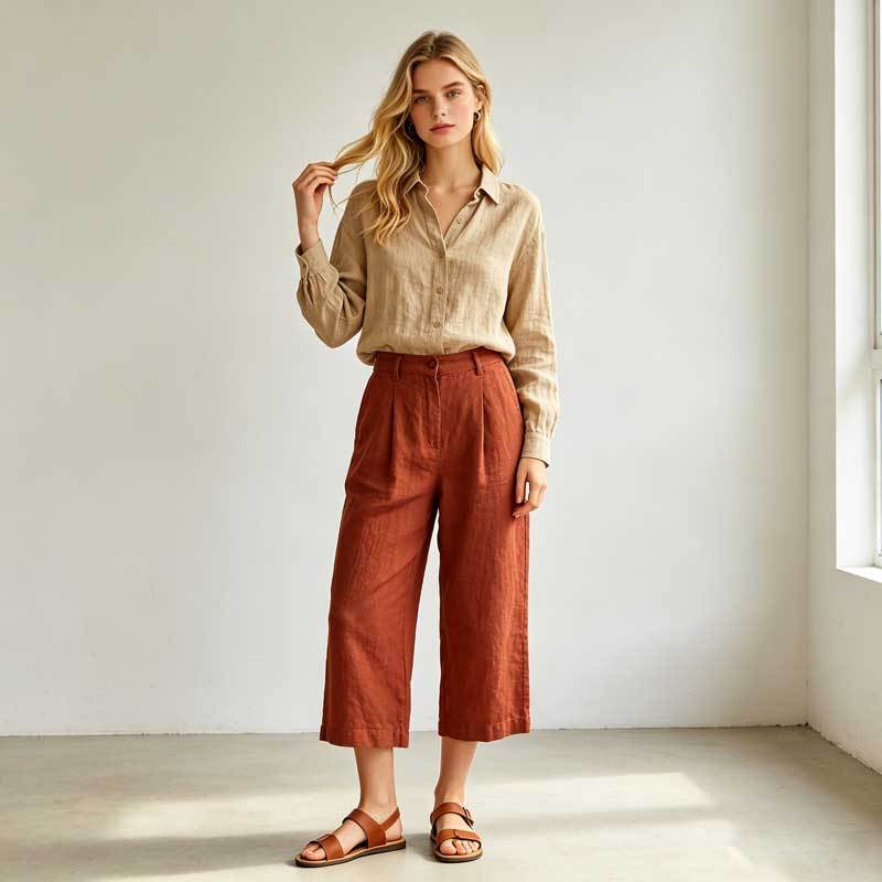 Relaxed Linen Button-Up Shirt for Women