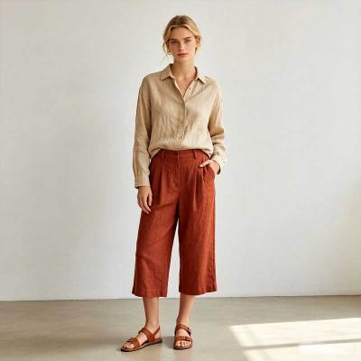 Relaxed Linen Button-Up Shirt for Women | Minimalist Linen Blouse | KOSSR