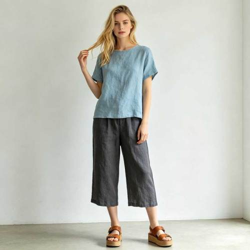Relaxed Linen Lounge Set for Women | Minimalist Linen Top & Pants | KOSSR