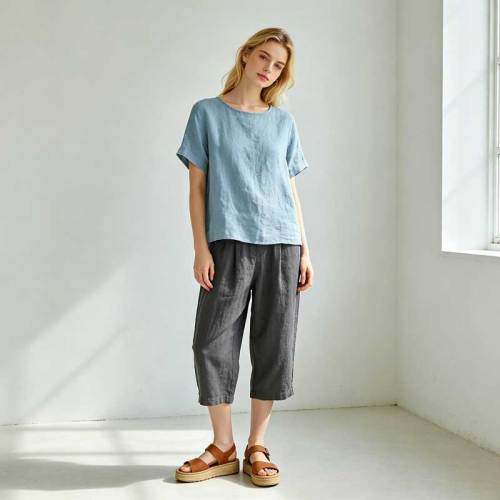 Relaxed Linen Lounge Set for Women | Minimalist Linen Top & Pants | KOSSR