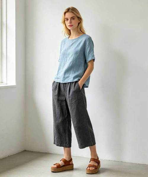 Relaxed Linen Lounge Set for Women | Minimalist Linen Top & Pants | KOSSR