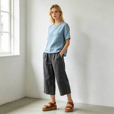 Relaxed Linen Lounge Set for Women | Minimalist Linen Top & Pants | KOSSR