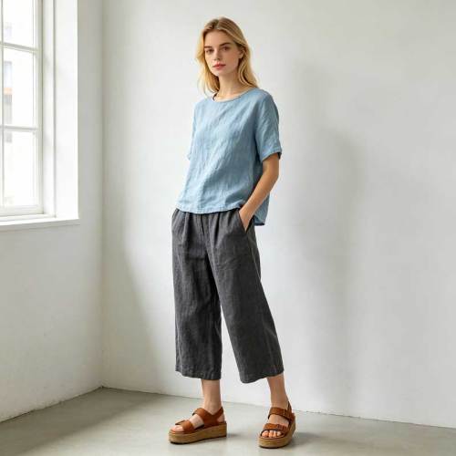 Relaxed Linen Lounge Set for Women | Minimalist Linen Top & Pants | KOSSR