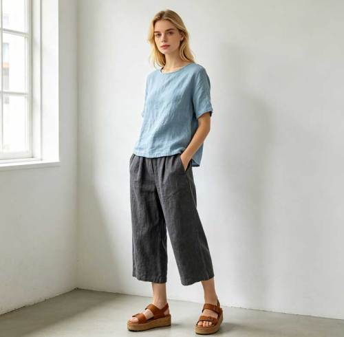 Relaxed Linen Lounge Set for Women | Minimalist Linen Top & Pants | KOSSR