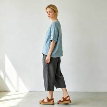 Relaxed Linen Lounge Set for Women | Minimalist Linen Top & Pants | KOSSR