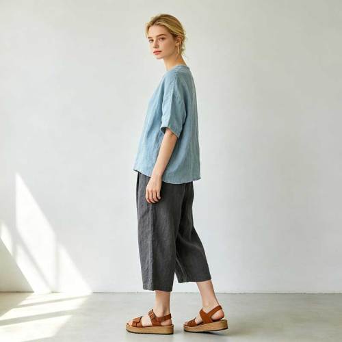 Relaxed Linen Lounge Set for Women | Minimalist Linen Top & Pants | KOSSR