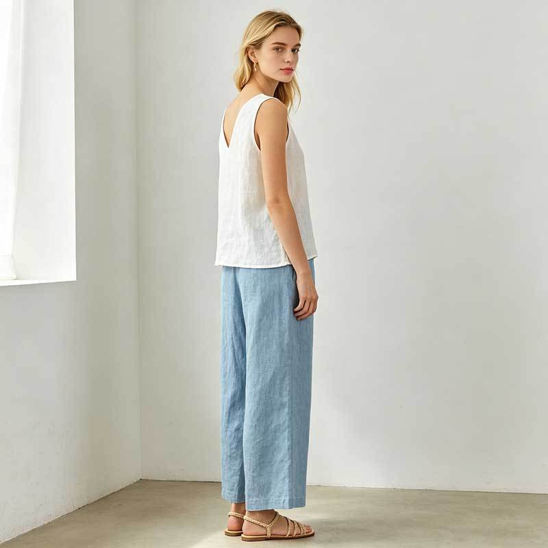Relaxed Linen Sleeveless V-Neck Top