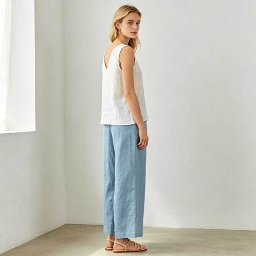 Women's Linen V-Neck Top | Relaxed Sleeveless Linen Tank | KOSSR