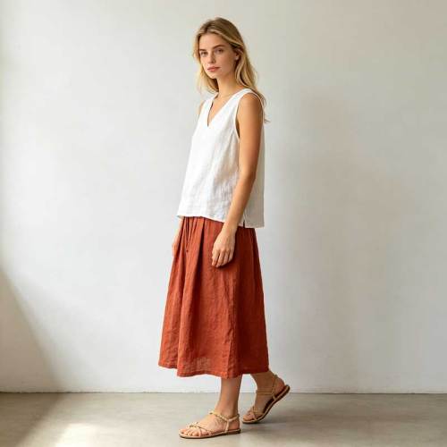 Women's Linen V-Neck Top | Relaxed Sleeveless Linen Tank | KOSSR