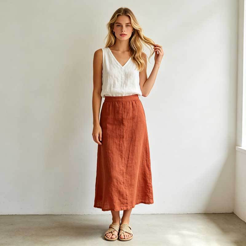 Relaxed Linen Sleeveless V-Neck Top