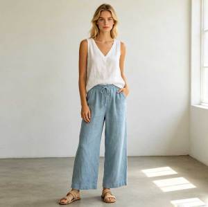 Women's Linen V-Neck Top | Relaxed Sleeveless Linen Tank | KOSSR
