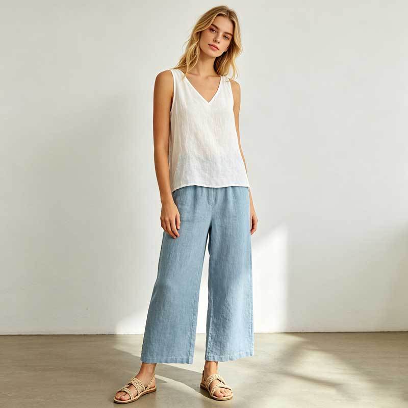 Relaxed Linen Sleeveless V-Neck Top