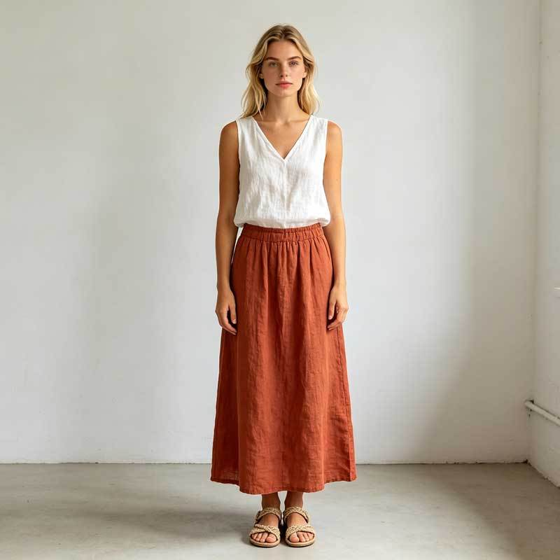 Relaxed Linen Sleeveless V-Neck Top