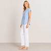 Light Blue Pintuck Linen-Blend Cap Sleeve Top
