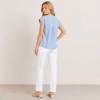 Light Blue Pintuck Linen-Blend Cap Sleeve Top