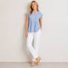 Light Blue Pintuck Linen-Blend Cap Sleeve Top