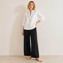 White Embroidered Linen Tunic Top