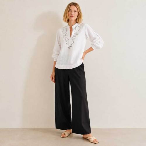 White Embroidered Linen Tunic Top