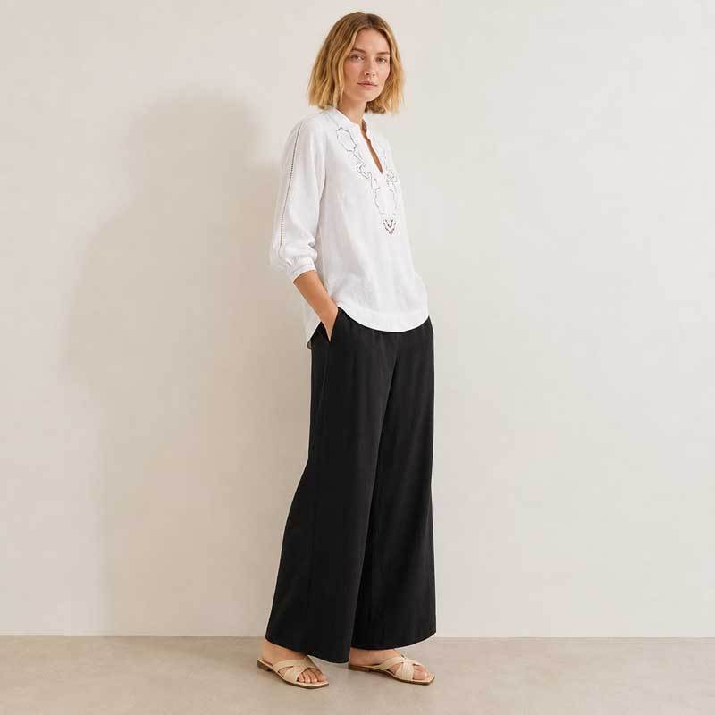 White Embroidered Linen Tunic Top