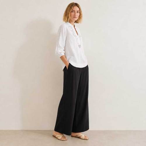 White Embroidered Linen Tunic Top