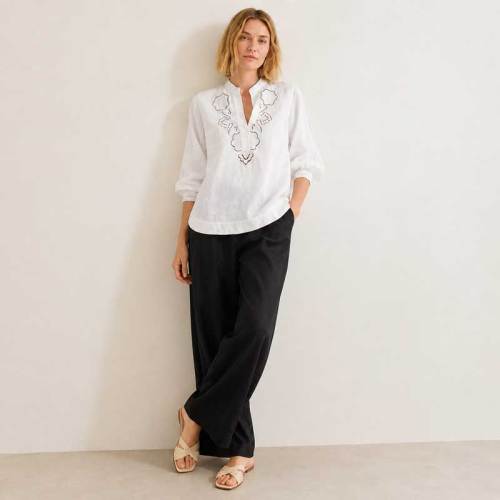 White Embroidered Linen Tunic Top