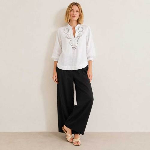 White Embroidered Linen Tunic Top