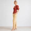 Rust Red Linen Puff Sleeve Button Top