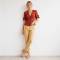 Rust Red Linen Puff Sleeve Button Top
