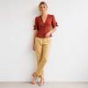 Rust Red Linen Puff Sleeve Button Top