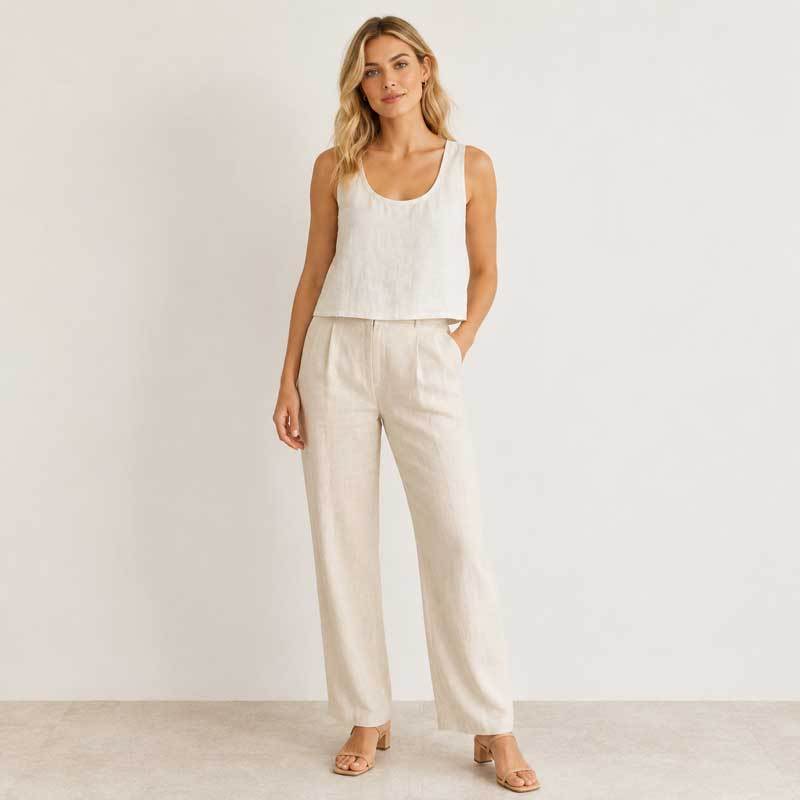 White Linen Sleeveless Crop Tank Top