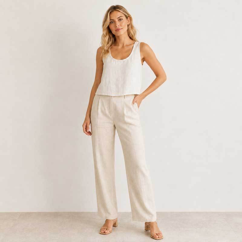 White Linen Sleeveless Crop Tank Top
