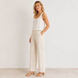 White Linen Sleeveless Crop Tank Top