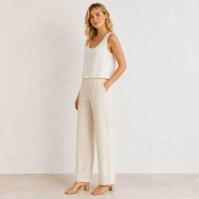 White Linen Sleeveless Crop Tank Top