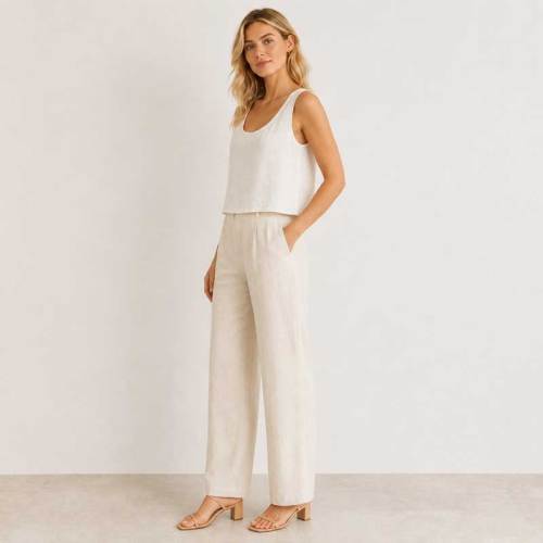 White Linen Sleeveless Crop Tank Top