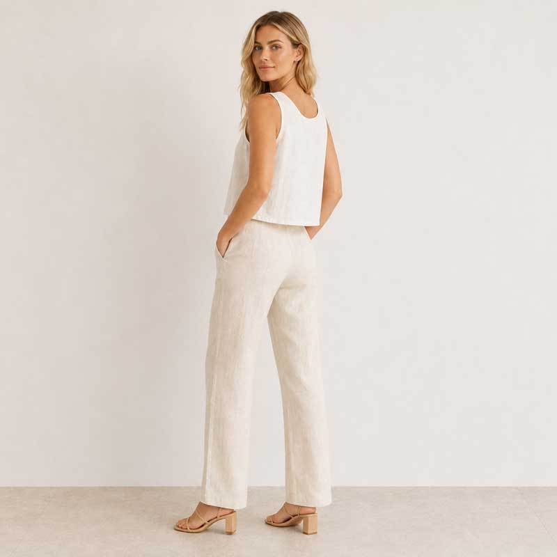 White Linen Sleeveless Crop Tank Top