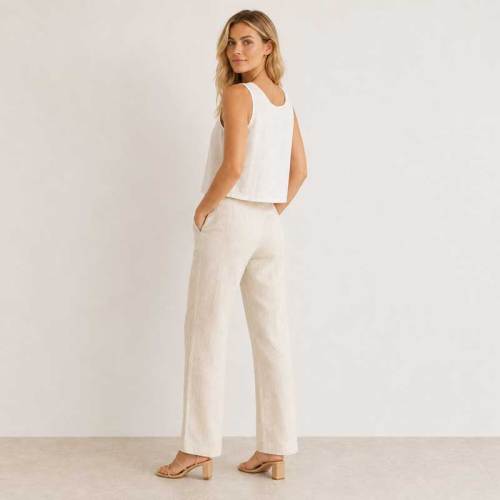 White Linen Sleeveless Crop Tank Top