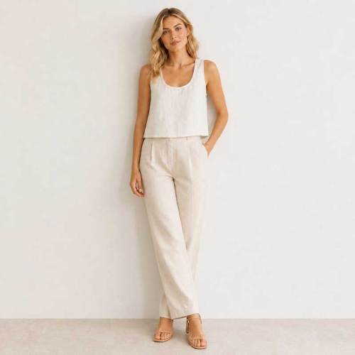 White Linen Sleeveless Crop Tank Top