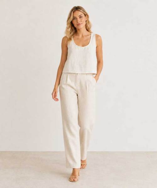 White Linen Sleeveless Crop Tank Top