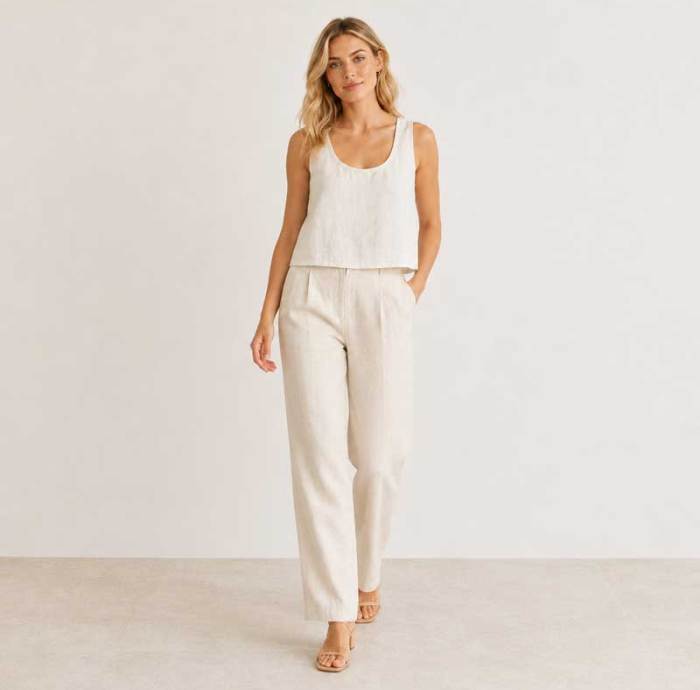 White Linen Sleeveless Crop Tank Top