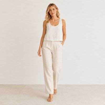 White Linen Sleeveless Crop Tank Top