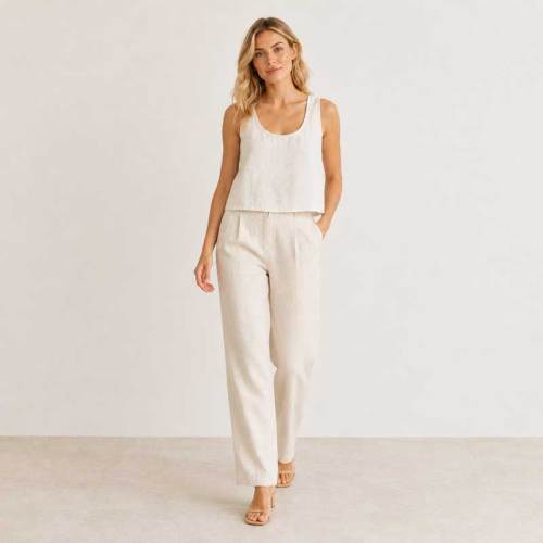 White Linen Sleeveless Crop Tank Top