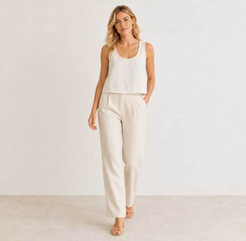 White Linen Sleeveless Crop Tank Top