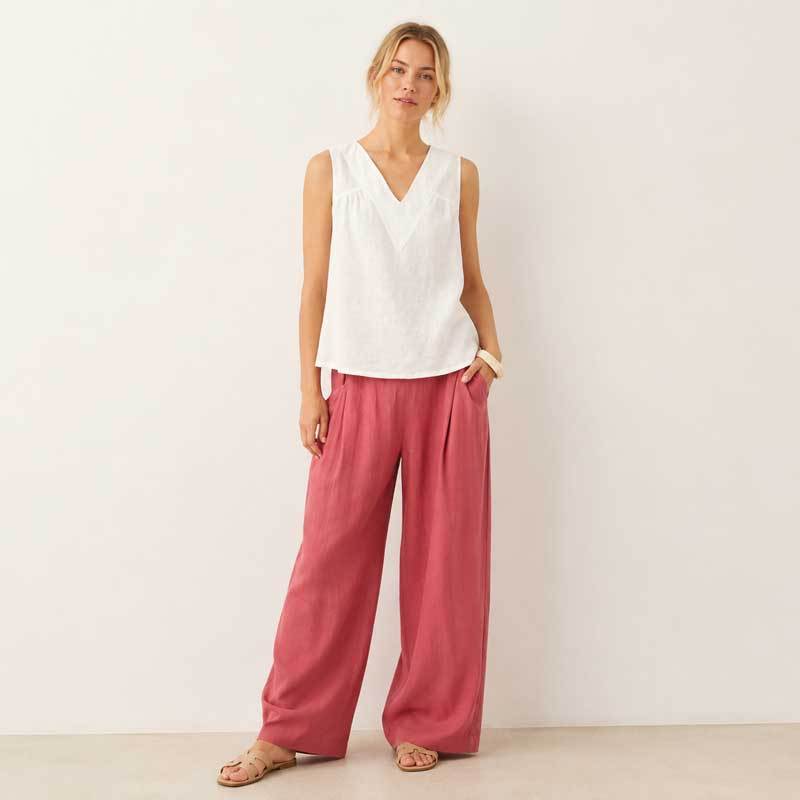 White Linen V-Neck Sleeveless Tank Top