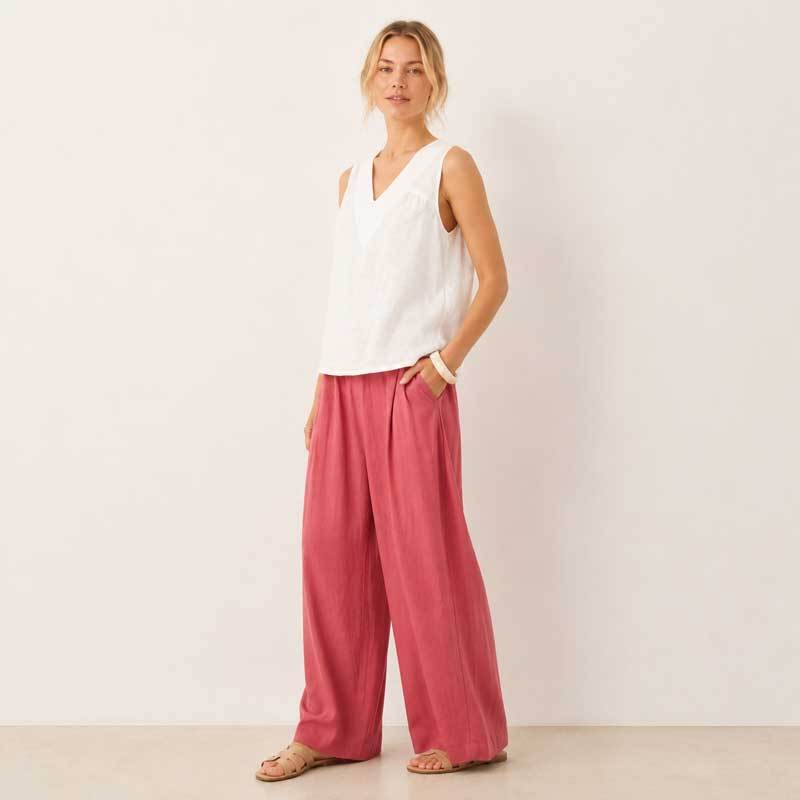 White Linen V-Neck Sleeveless Tank Top