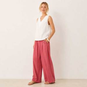 White Linen V-Neck Sleeveless Tank Top