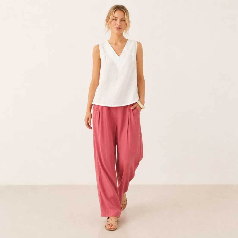 White Linen V-Neck Sleeveless Tank Top