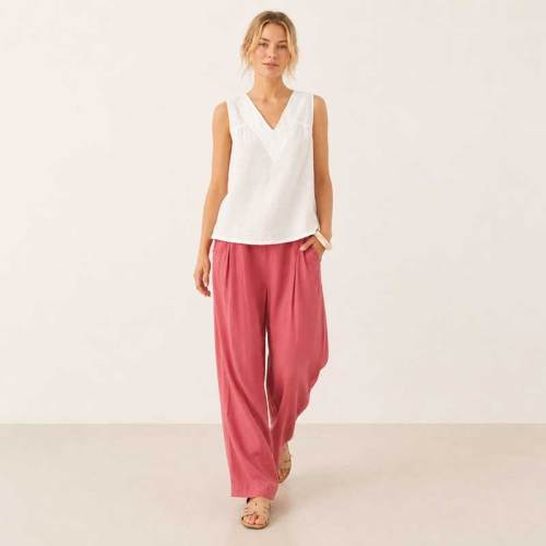 White Linen V-Neck Sleeveless Tank Top