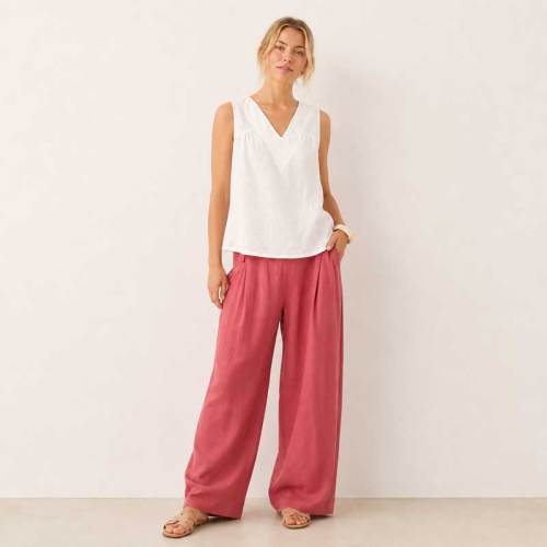 White Linen V-Neck Sleeveless Tank Top